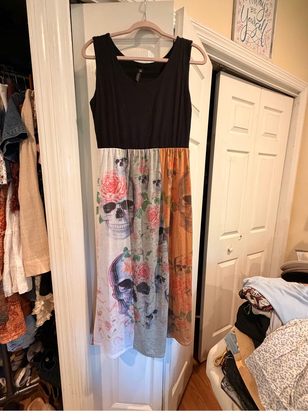 Sleeveless Skull & Floral Maxi Dress - Black Bodice